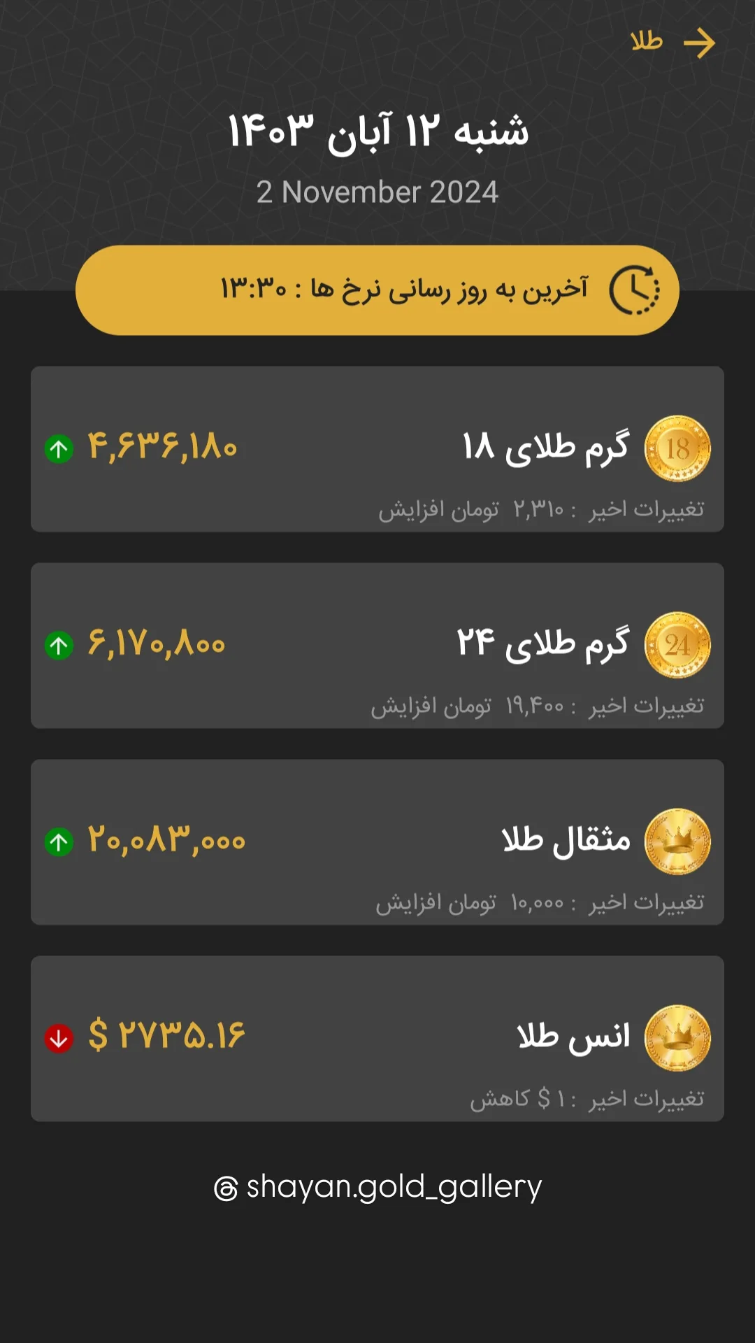 استوری هایلایت قیمت طلا