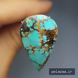 نگین فیروزه شجر سبز آبی نیشابوری تراش اشکی - javaherihirkan گرگان
