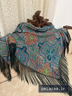چارقد نخ شانتون آبی خوشرنگ - turkmenscarf گرگان