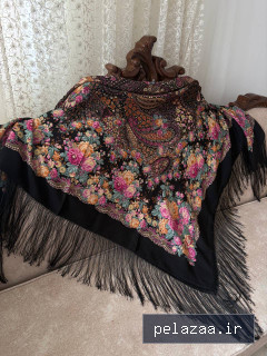 چارقد ایتالیایی مشکی گلدار ۲۰۳۳ - turkmenscarf گرگان
