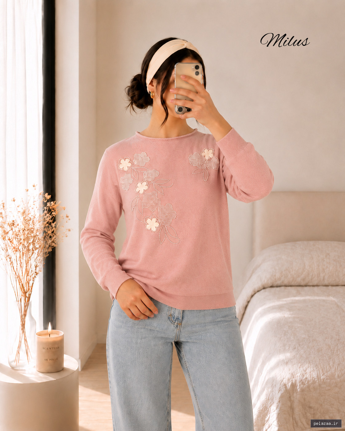 لباس زنانه بلوز بافت وارداتی گل برجسته فلاورز - milusboutique گرگان